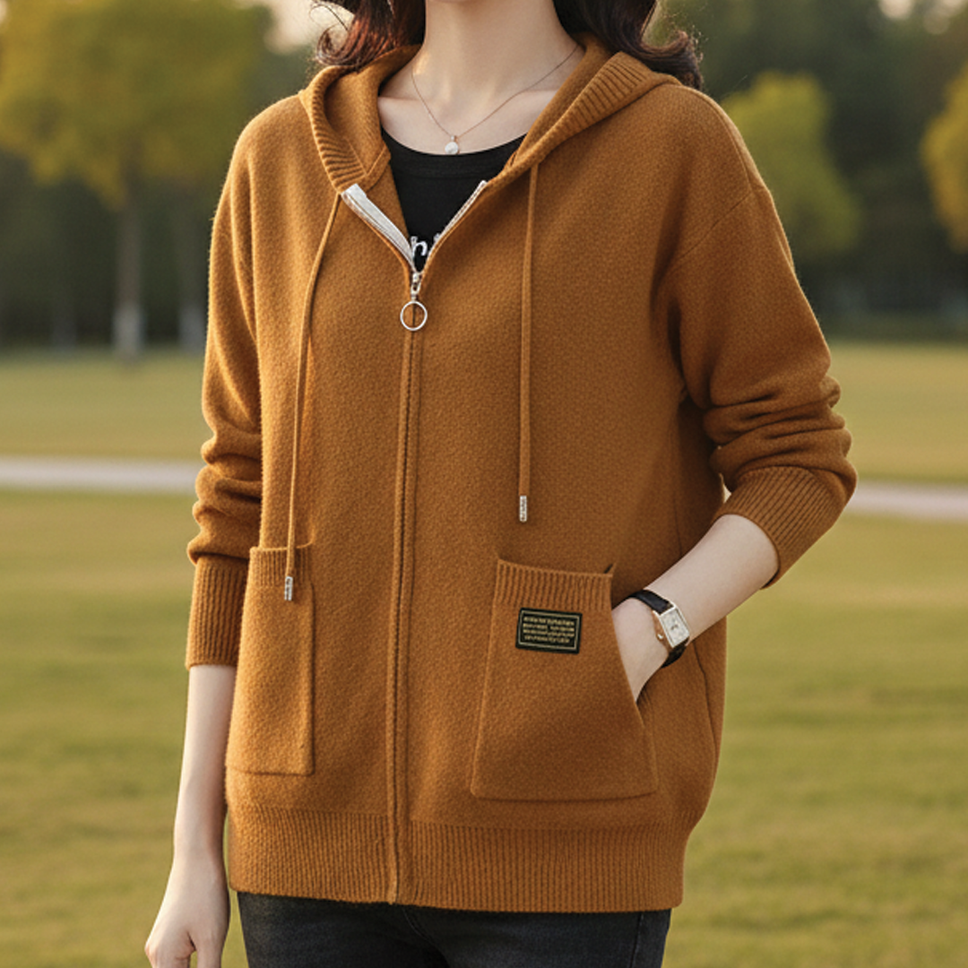 Sudadera de lana con capucha y cremallera para mujer