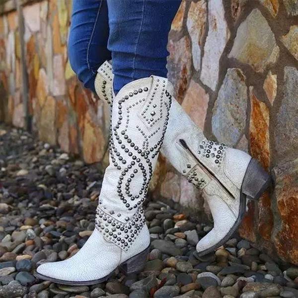 Women's Edgy High Boots – Distressed Faux Leather – Rivet Detail