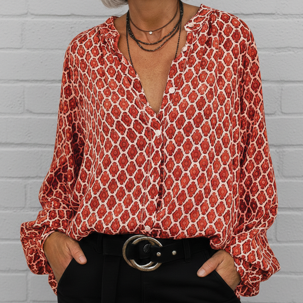 Autumn | Women's V-Neck Blouse-Metro Lane Plaza