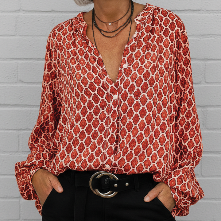 Autumn | Women's V-Neck Blouse-Metro Lane Plaza