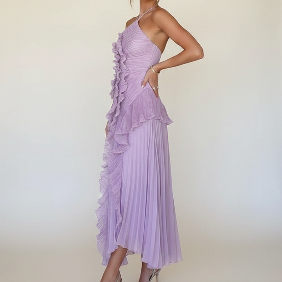Avery | Women's Asymmetric Pleated Dress-Metro Lane Plaza