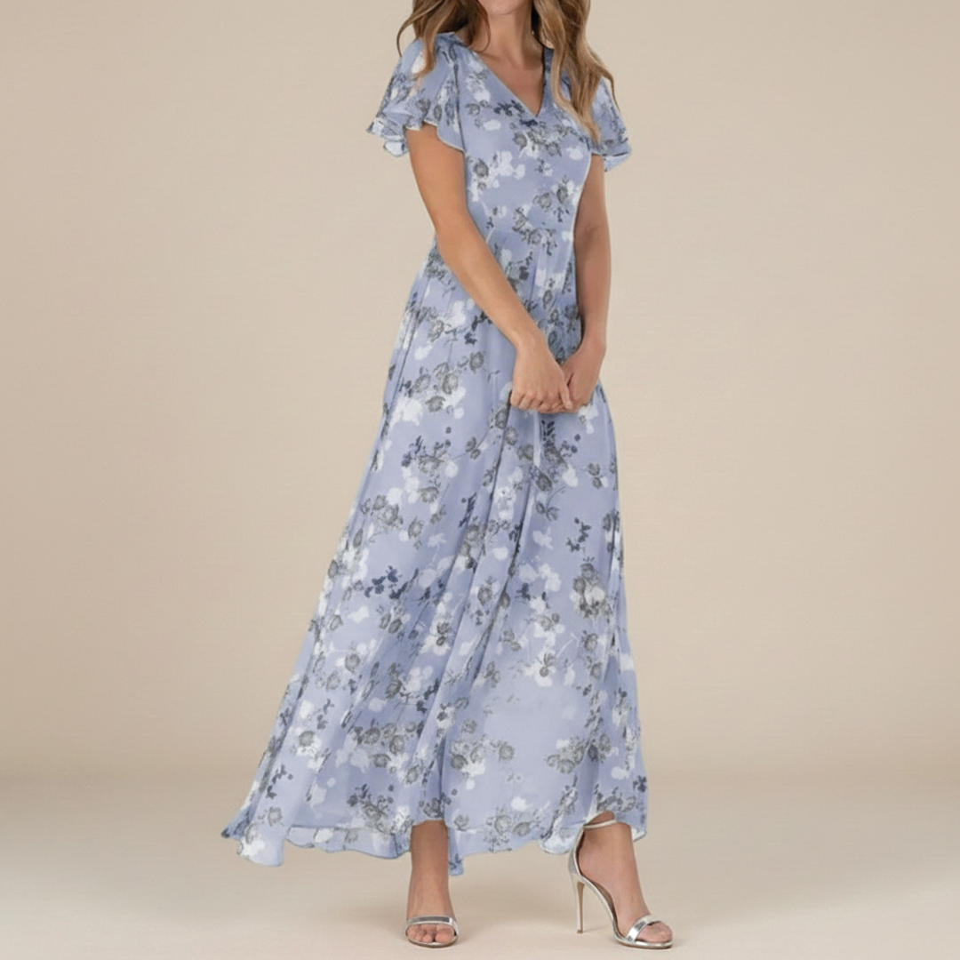 Ann | Women's Flutter Sleeve Maxi Dress-Metro Lane Plaza