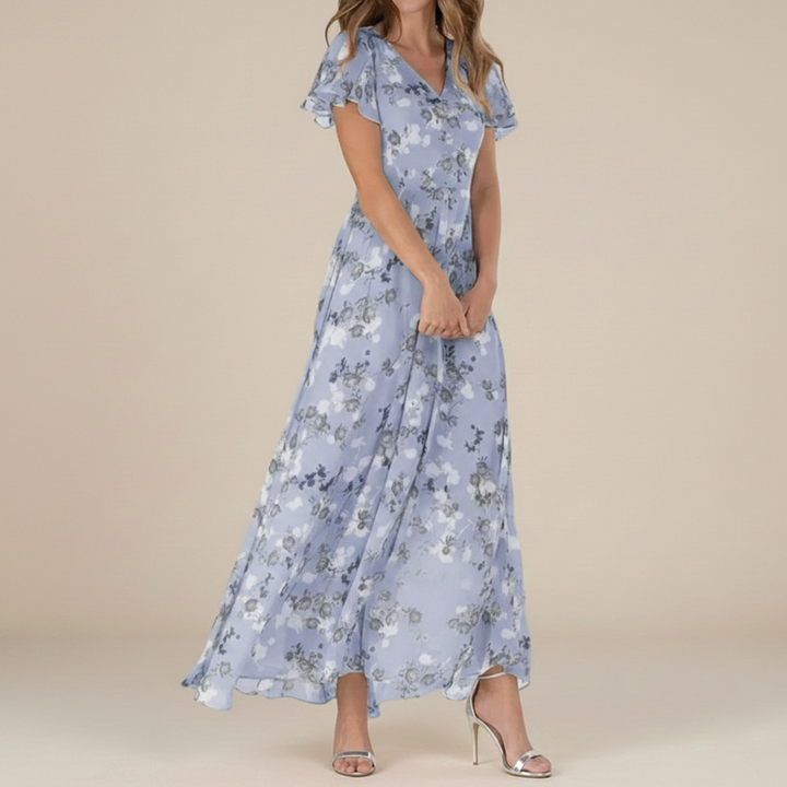 Ann | Women's Flutter Sleeve Maxi Dress-Metro Lane Plaza