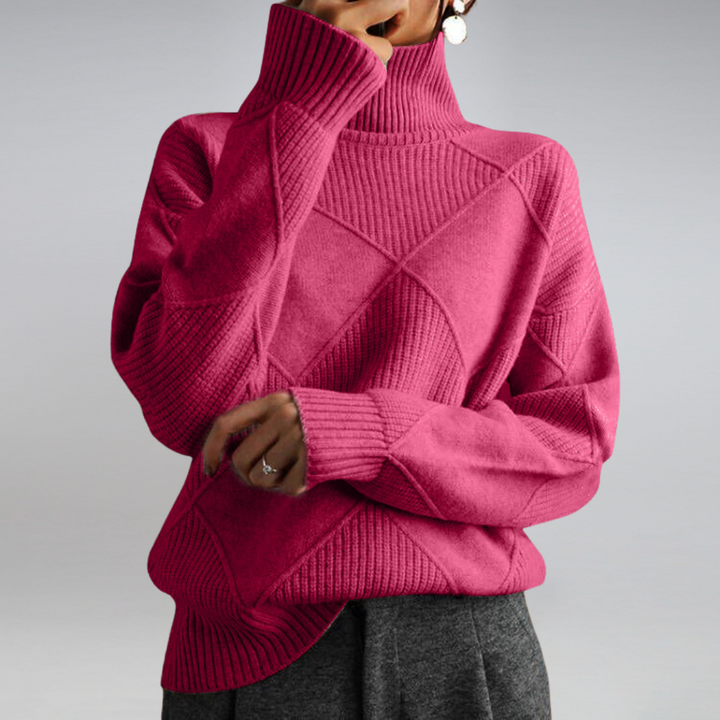Pull pour femme en maille à col montant avec motif losanges