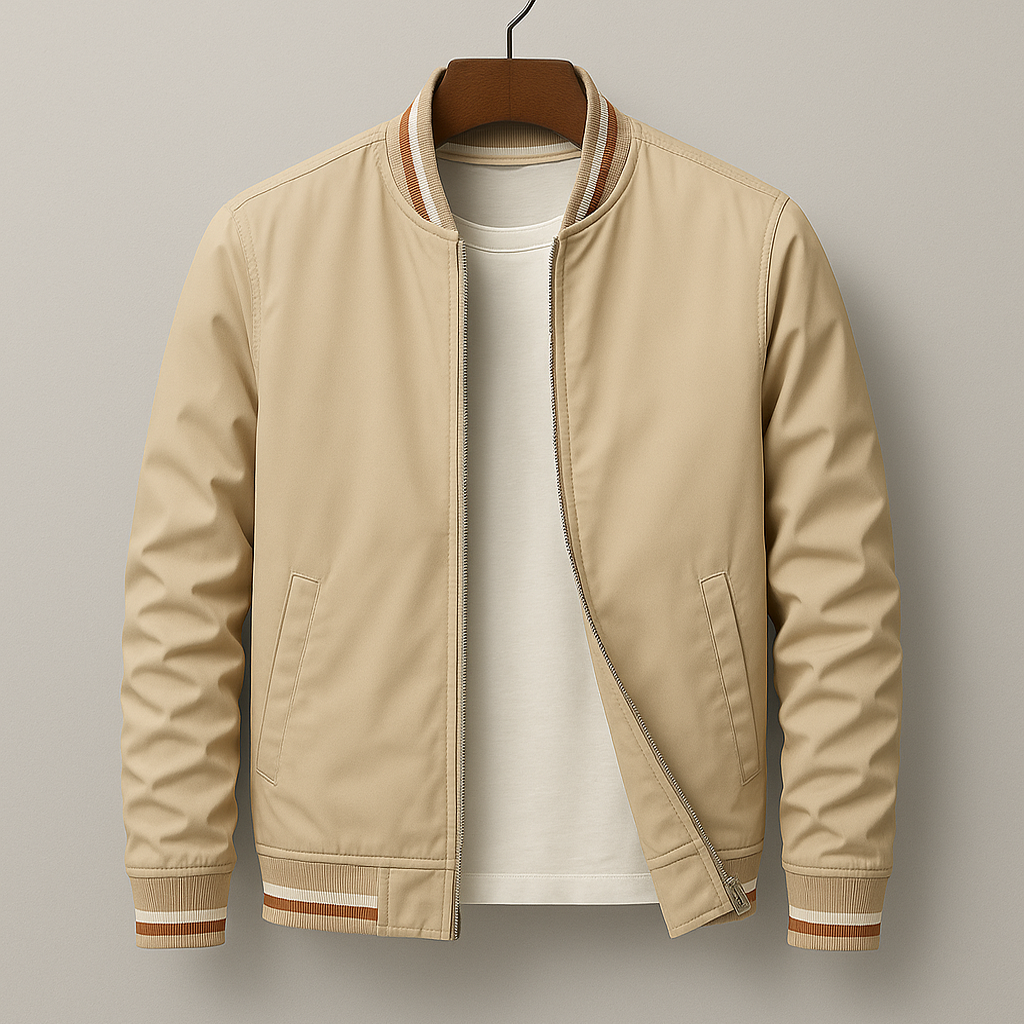 Men's Retro Stripe Ribbed Bomber Jacket