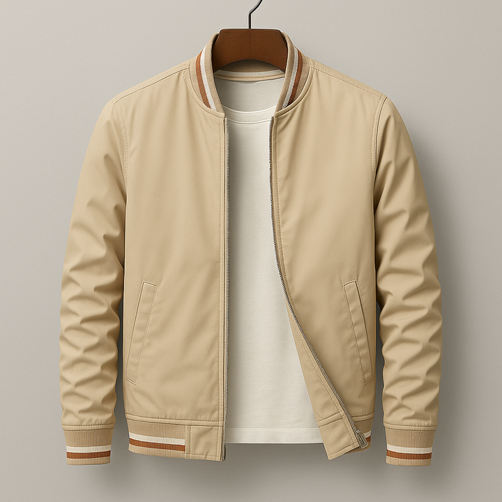 Men's Retro Stripe Ribbed Bomber Jacket
