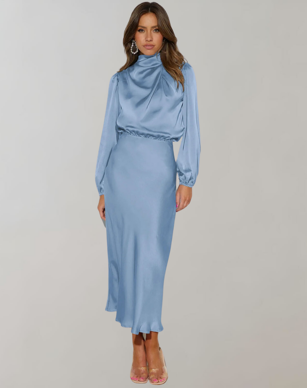 Women's Elegant Long Sleeve Satin Dress-Metro Lane Plaza