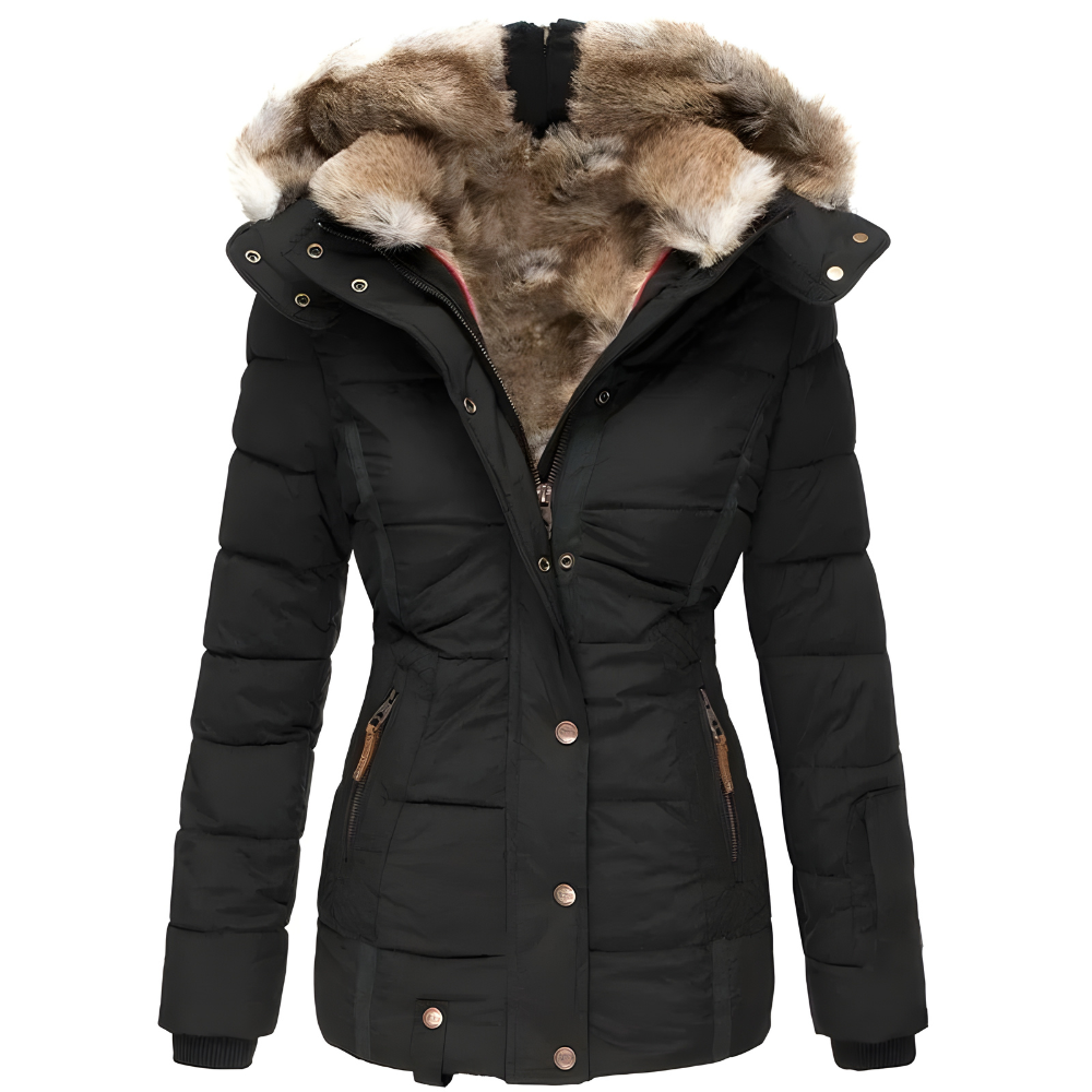 Lina | Women's Quilted Long Winter Coat with Removable Fur Hood-Metro Lane Plaza