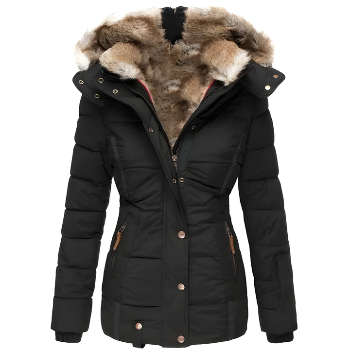 Lina | Women's Quilted Long Winter Coat with Removable Fur Hood-Metro Lane Plaza