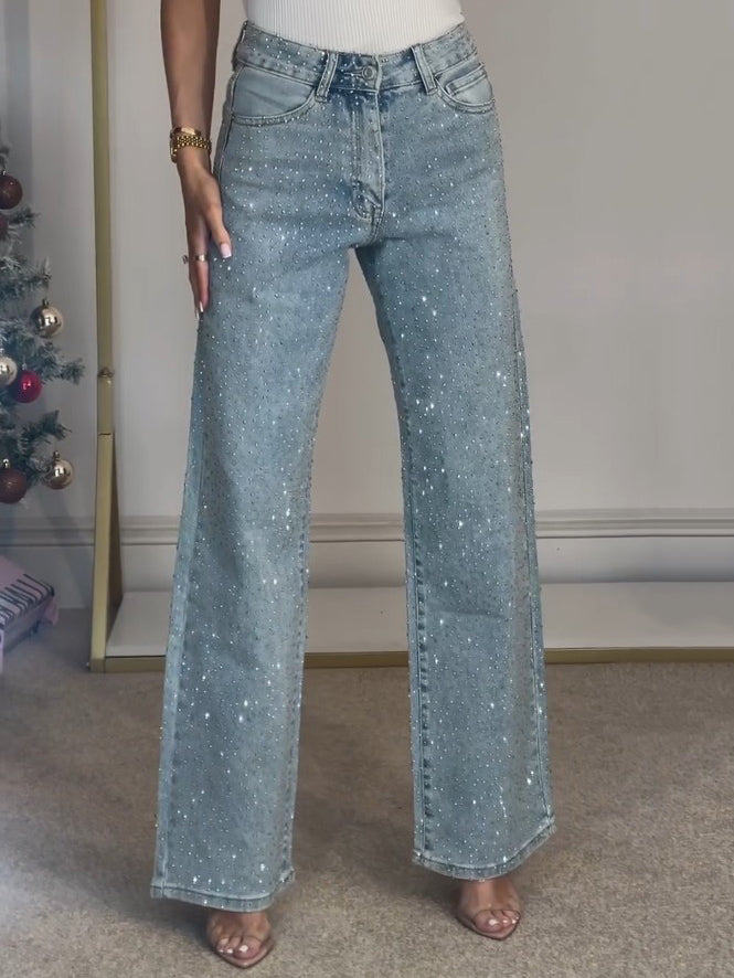 Natalie | Women's Embellished Straight Leg Denim Jeans-Metro Lane Plaza
