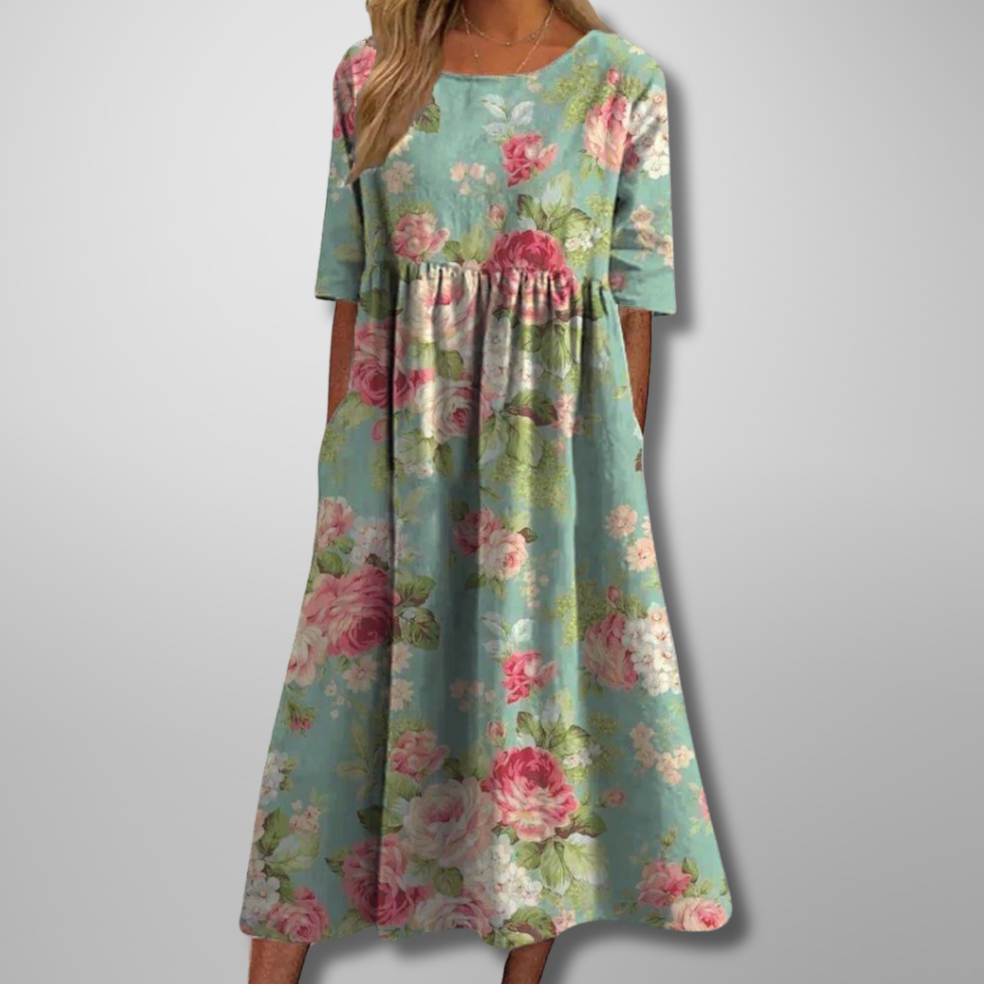 Elowen | Women's Relaxed Floral Midi Dress-Metro Lane Plaza