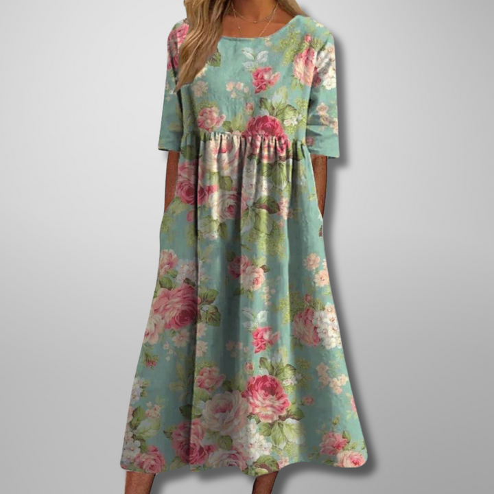 Elowen | Women's Relaxed Floral Midi Dress-Metro Lane Plaza