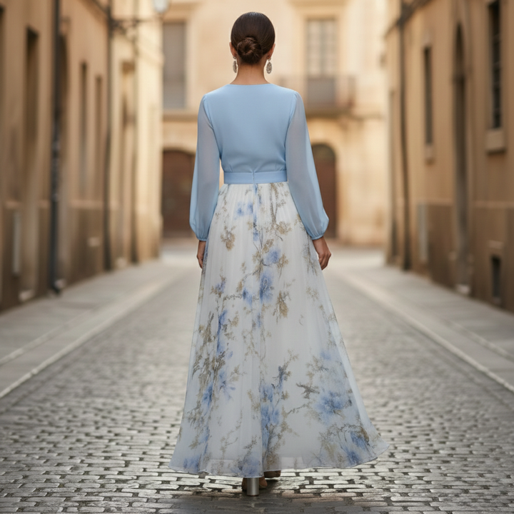 Selvara | Women's Long Sleeve V-Neck Maxi Dress-Metro Lane Plaza