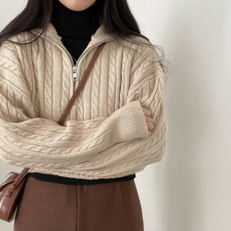 Women's Cotton Zipper Sweater-Metro Lane Plaza