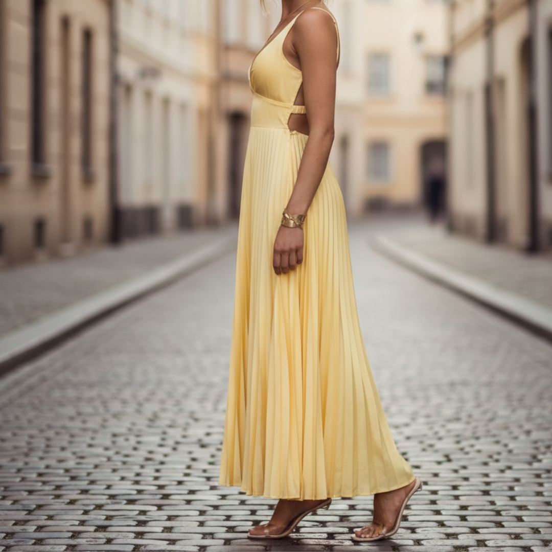 Amy | Women's Maxi Dress - Pleated Sleeveless Design-Metro Lane Plaza