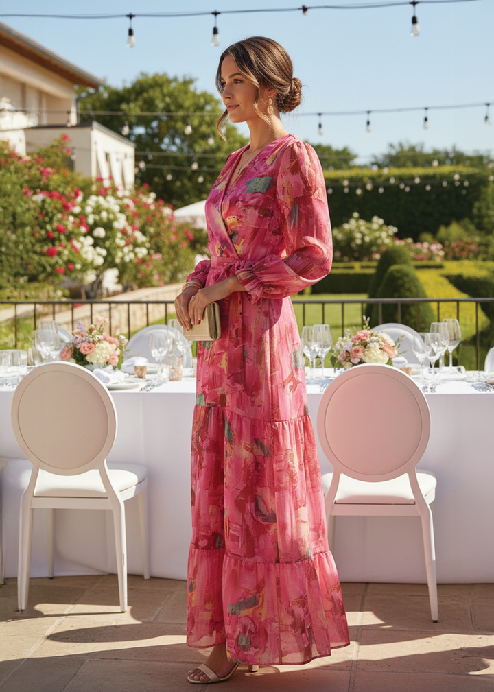 Maria | Women's Wrap Tiered Maxi Dress-Metro Lane Plaza