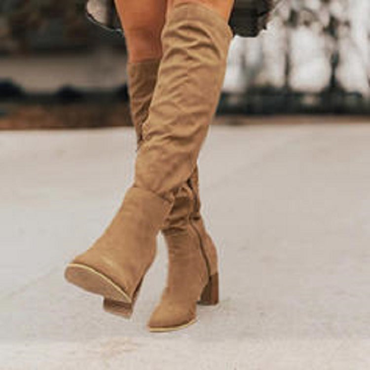 Women's Beige High Boots-Metro Lane Plaza