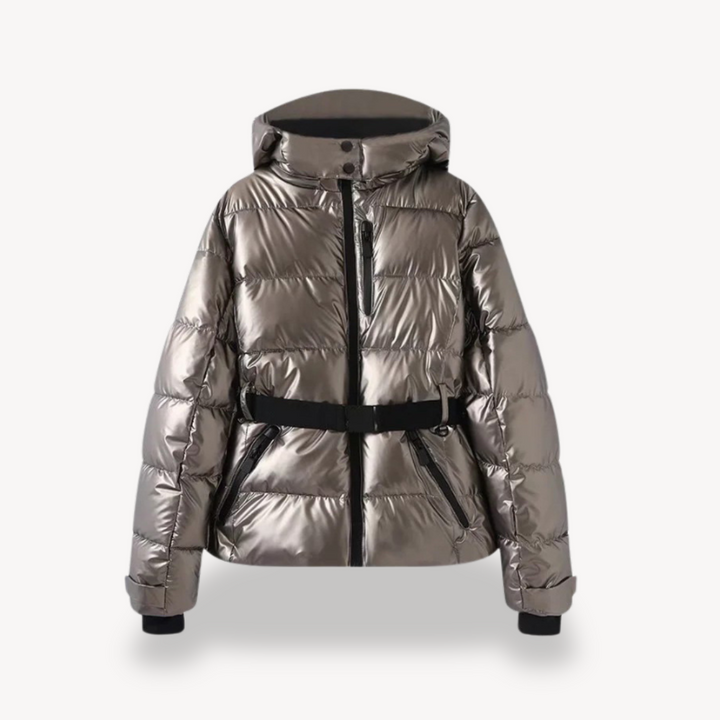 Damen-Steppjacke mit Kapuze und Gürtel