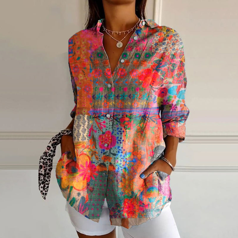 Iva | Women's Elegant Floral Print Blouse-Metro Lane Plaza