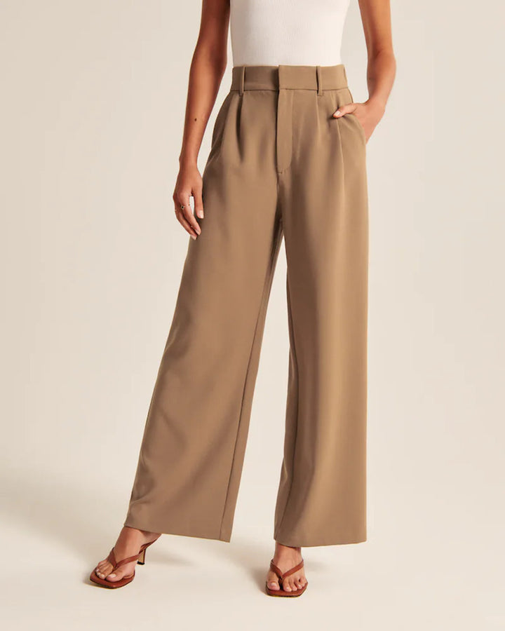 Casual Wide Leg Trousers with Pockets for Women - High Waist Style-Metro Lane Plaza