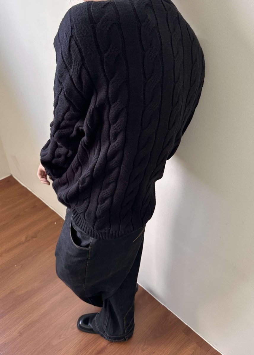 Pull en maille torsadée à fermeture éclair quart de longueur pour homme