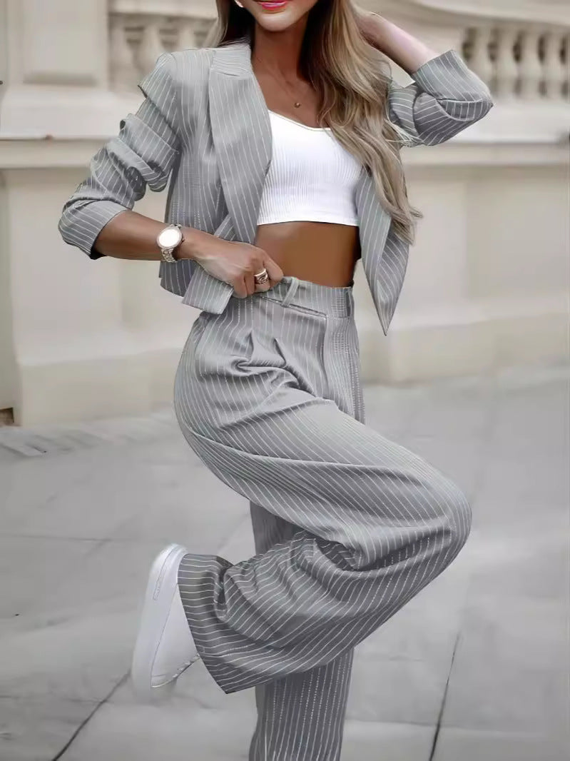 Women's Casual Cropped Top & Pants Outfit-Metro Lane Plaza