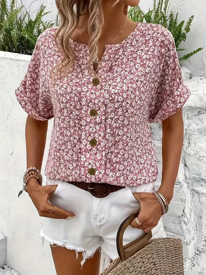 Women's Floral Button-Up Blouse Casual Summer Top-Metro Lane Plaza