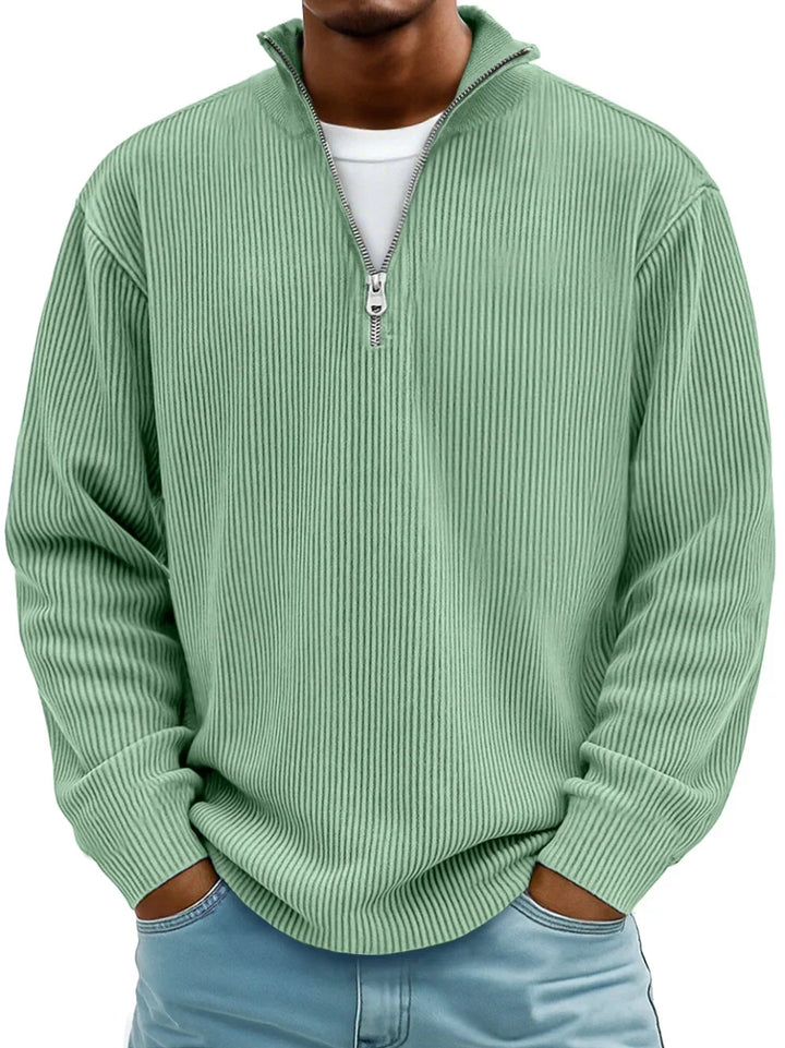 Pull en maille côtelée à manches longues, demi-fermeture zippée, pour homme