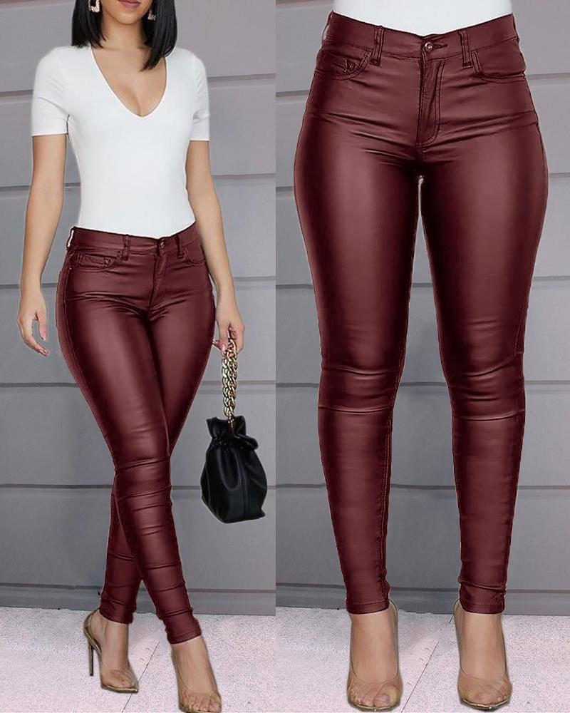 Jeltje | Women's High-Waist Stretch Leather Pants with Figure-Shaping Fit-Metro Lane Plaza