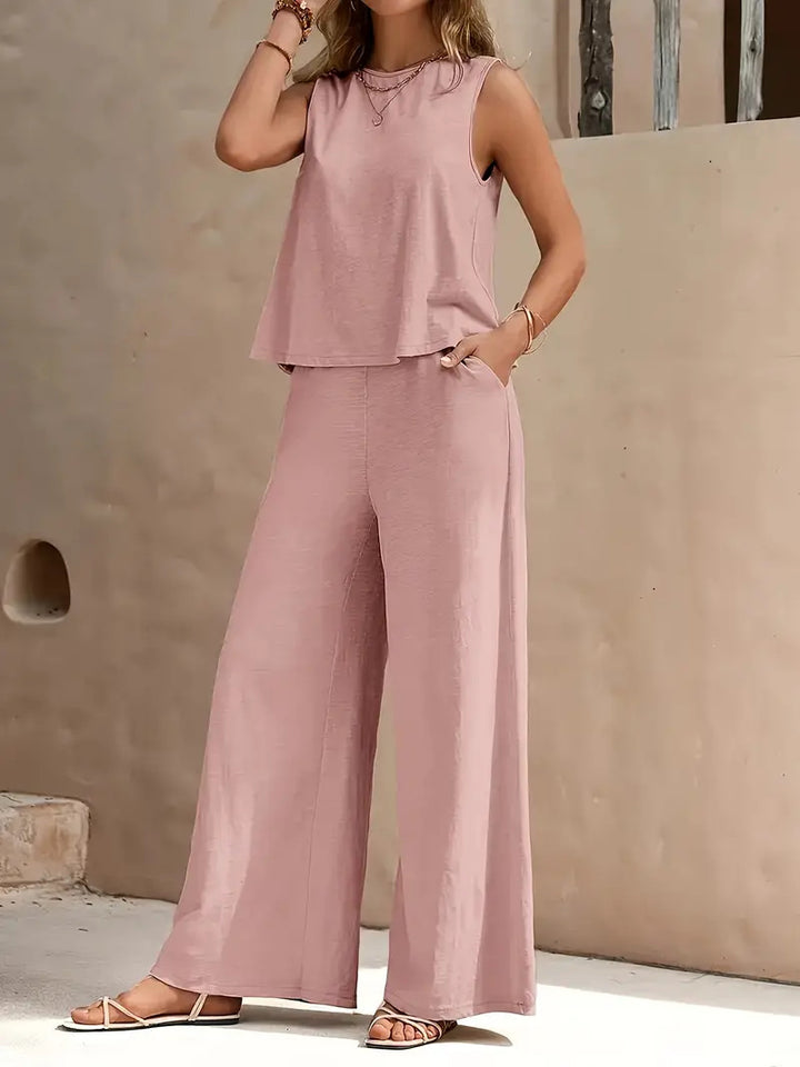 Elegant Spring Summer Women's Casual Loose Pants Set Outfit-Metro Lane Plaza