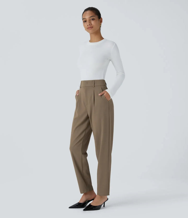 Hella | Women's High-Waisted Soft Stretch Trousers-Metro Lane Plaza