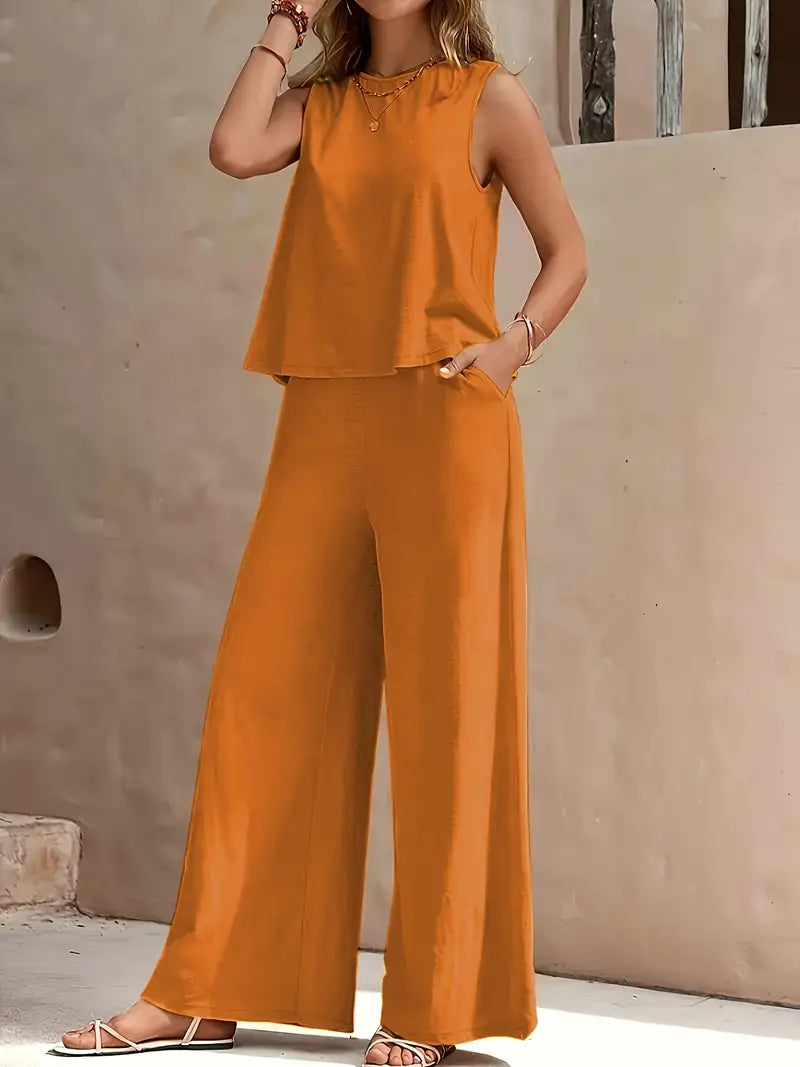 Elegant Spring Summer Women's Casual Loose Pants Set Outfit-Metro Lane Plaza