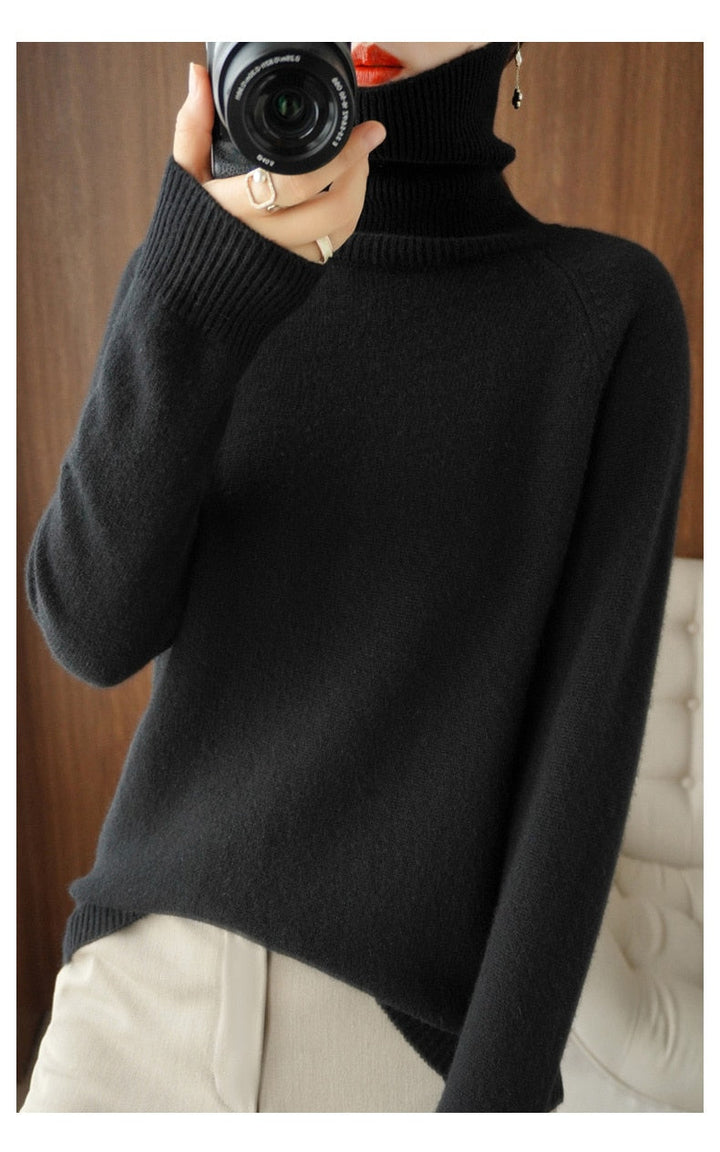 Sweater med lange ærmer og rullekrave til kvinder