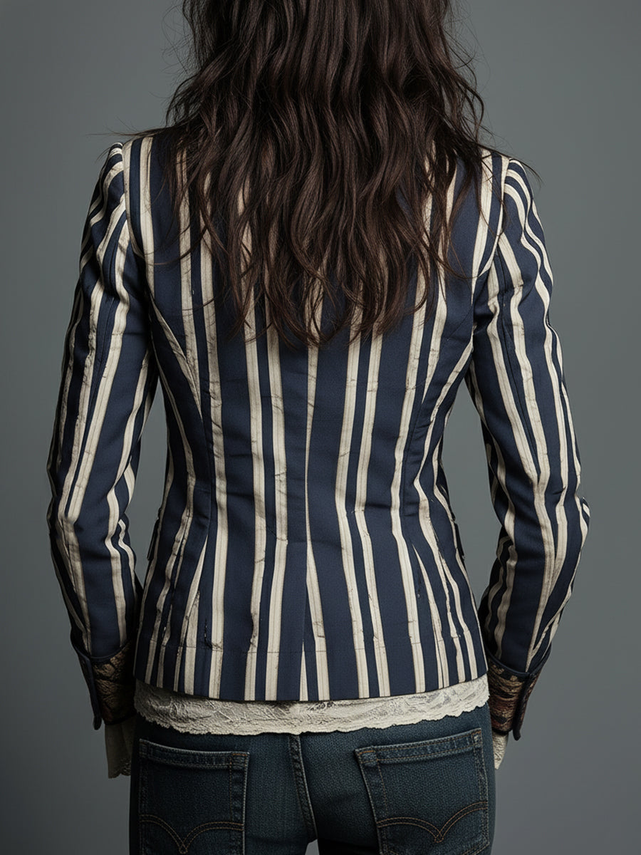 Women's Classic Retro Bohemian Striped Blazer