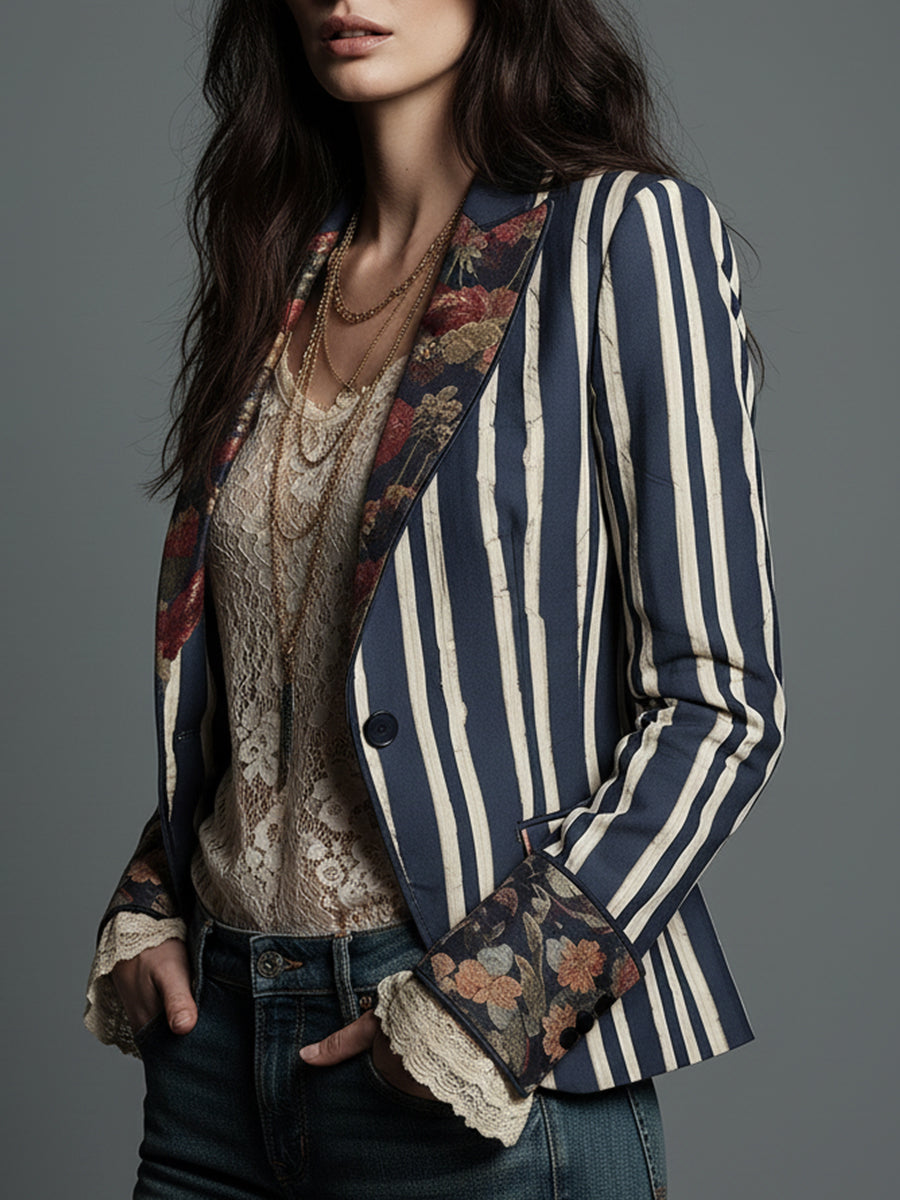 Women's Classic Retro Bohemian Striped Blazer
