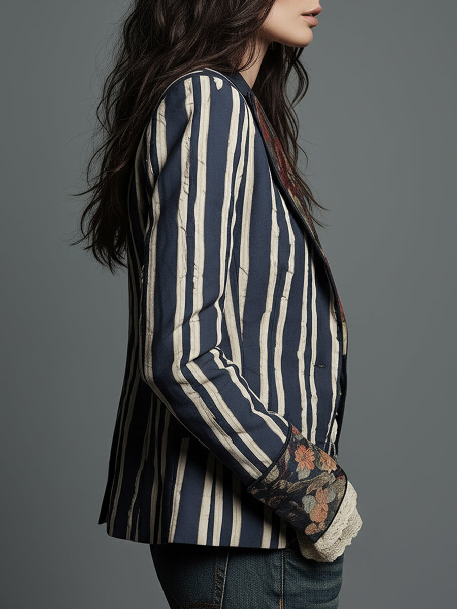 Women's Classic Retro Bohemian Striped Blazer