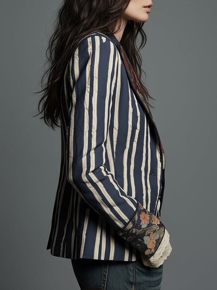 Women's Classic Retro Bohemian Striped Blazer
