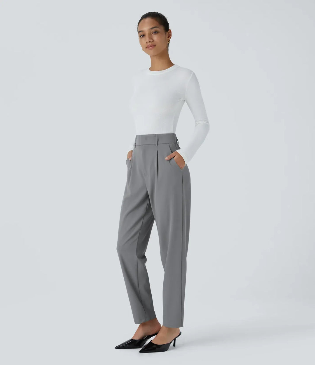 Hella | Women's High-Waisted Soft Stretch Trousers-Metro Lane Plaza