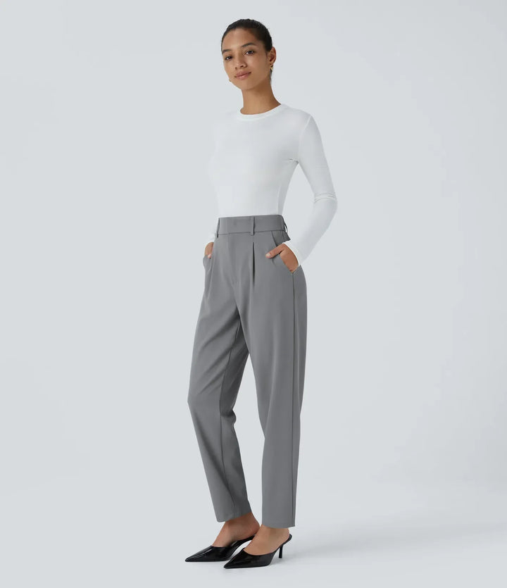 Hella | Women's High-Waisted Soft Stretch Trousers-Metro Lane Plaza