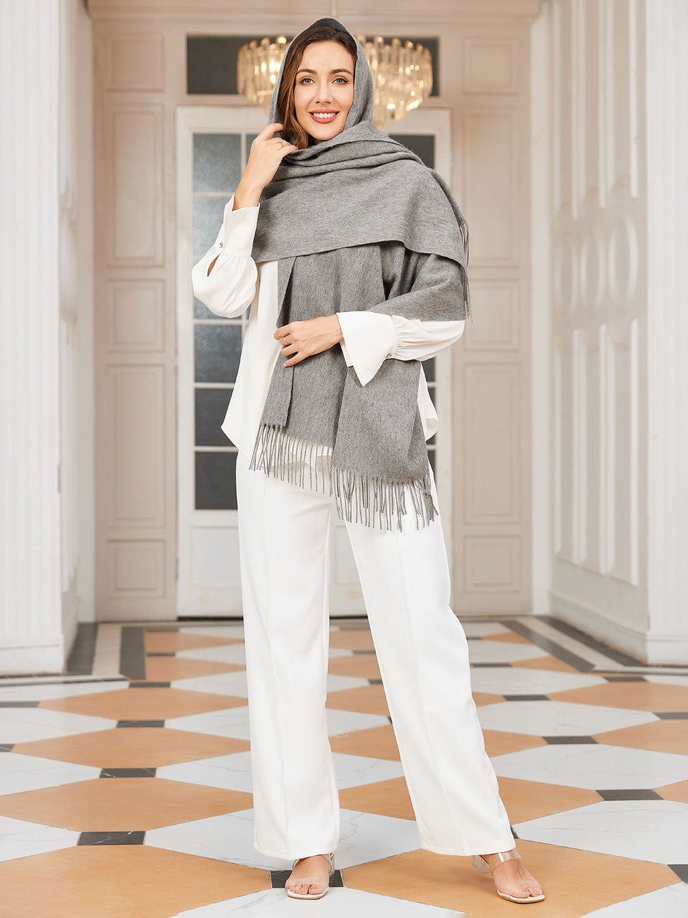 Dikra Wool Scarf | Women's Elegant Fringed Wool Scarf for Warmth-Metro Lane Plaza