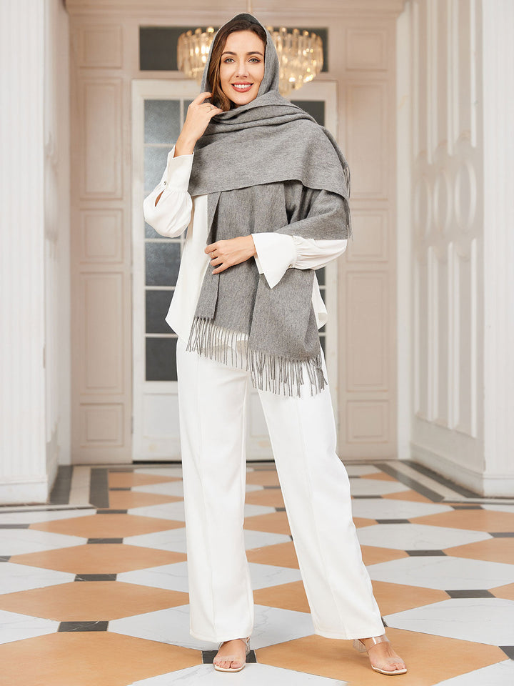 Dikra Wool Scarf | Women's Elegant Fringed Wool Scarf for Warmth-Metro Lane Plaza