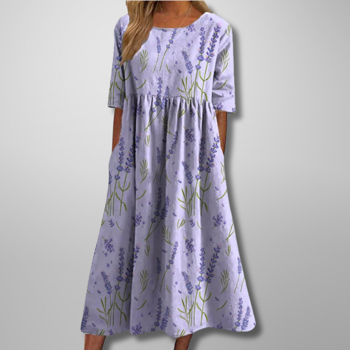 Elowen | Women's Relaxed Floral Midi Dress-Metro Lane Plaza
