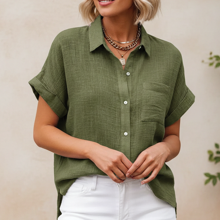 Bella | Women's Summer Button-Up Blouse-Metro Lane Plaza