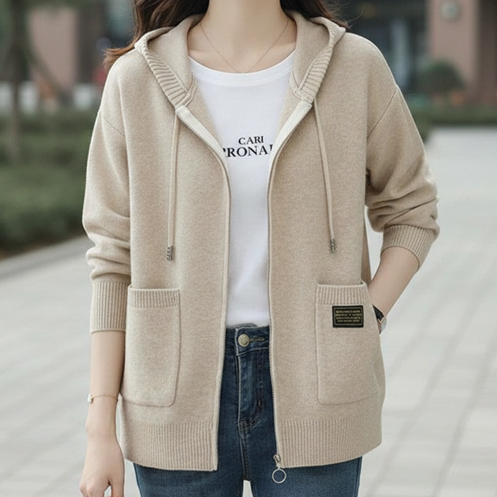 Sudadera de lana con capucha y cremallera para mujer