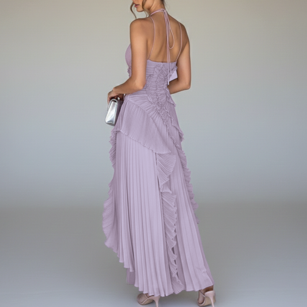 Avery | Women's Asymmetric Pleated Dress-Metro Lane Plaza