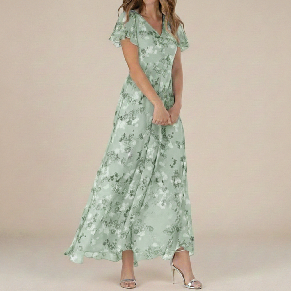 Ann | Women's Flutter Sleeve Maxi Dress-Metro Lane Plaza