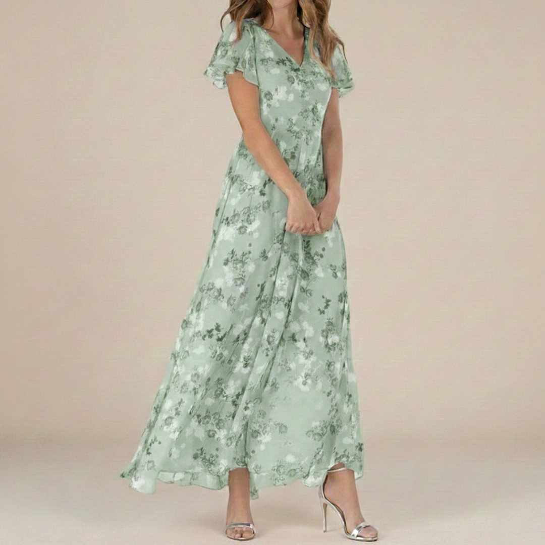 Ann | Women's Flutter Sleeve Maxi Dress-Metro Lane Plaza