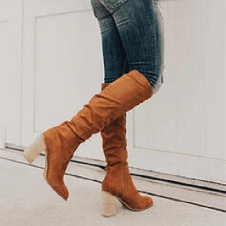 Women's Beige High Boots-Metro Lane Plaza