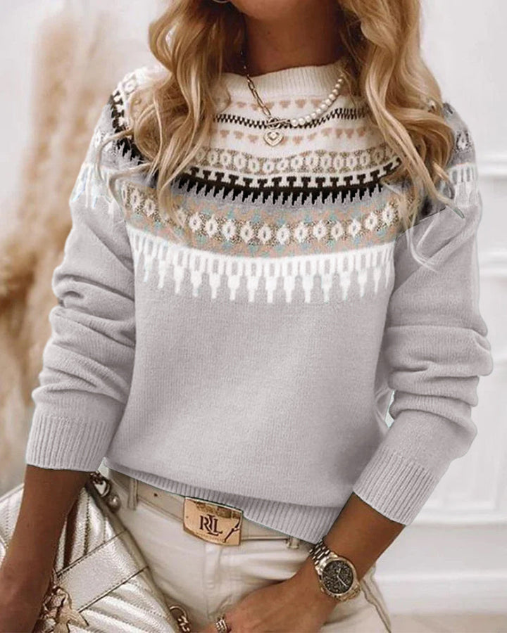 Suéter de punto de mujer con cuello simulado y diseño Fair Isle