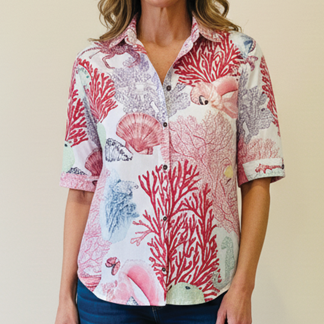 Rachel | Women's Button-Down Summer Blouse-Metro Lane Plaza